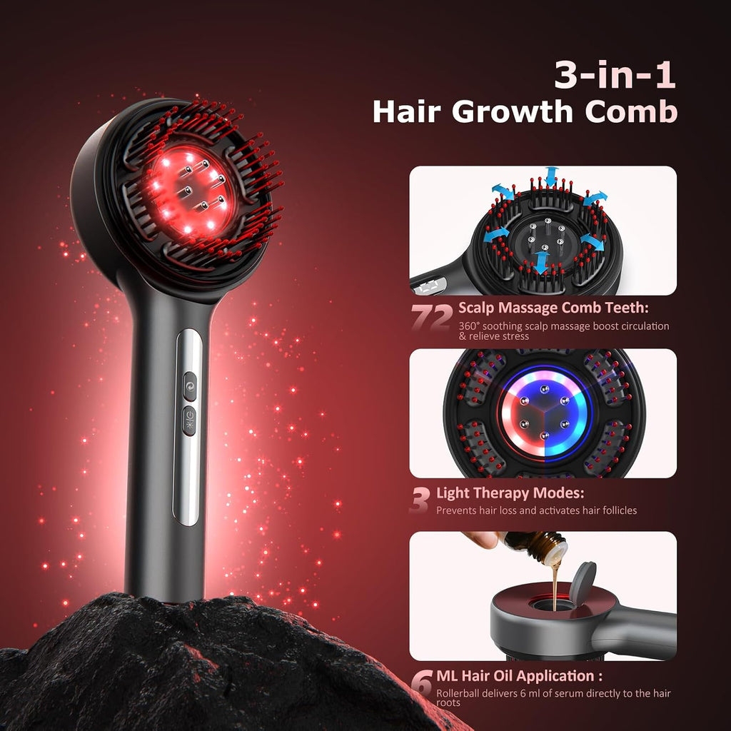 Head Massager Deep Tissue Scalp Circulation Light Therapy Brush with Oil Applicator
